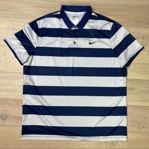 Nike Golf Navy Blue Gray Striped Polo Shirt